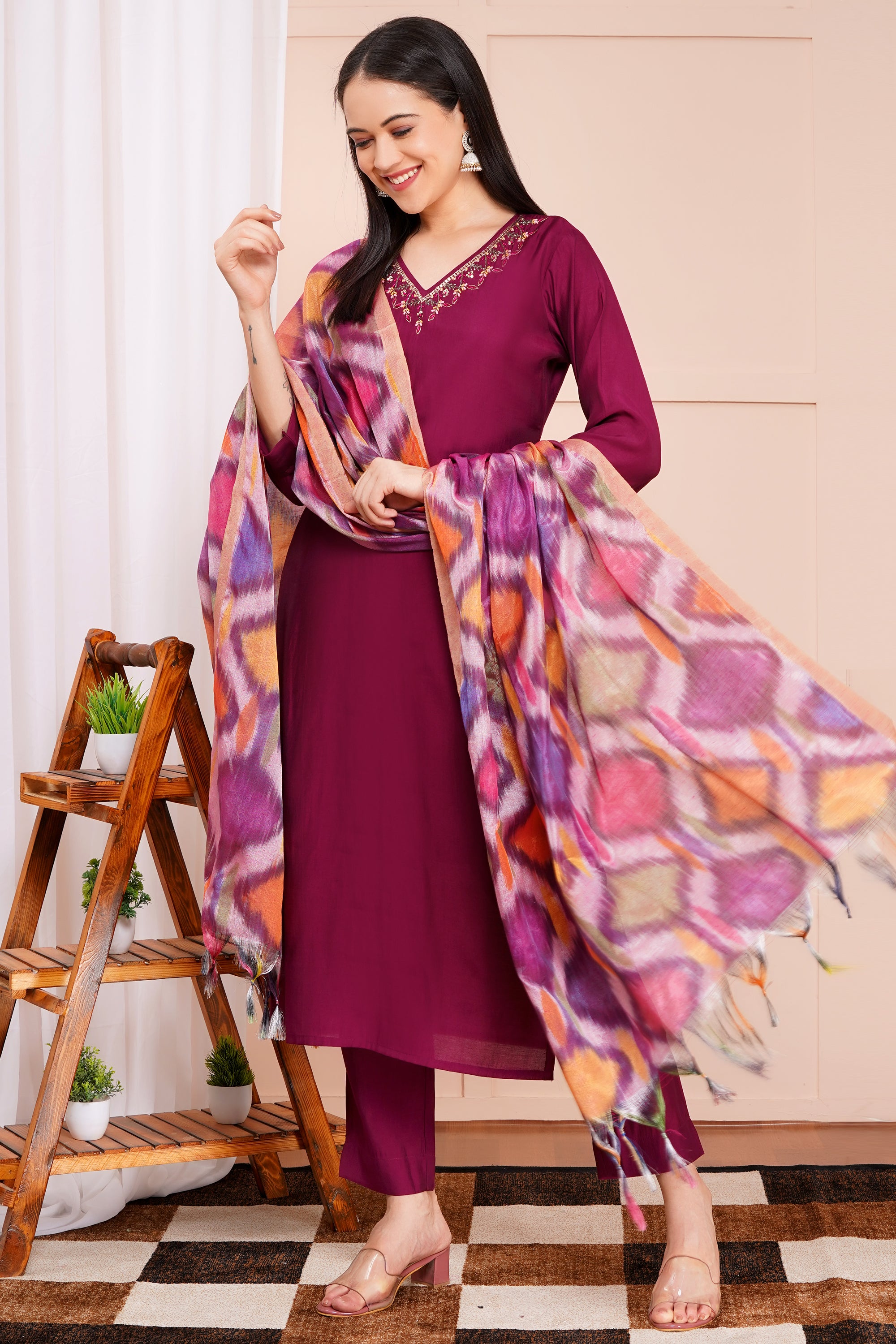 Berry Bliss Pant Set with Dupatta