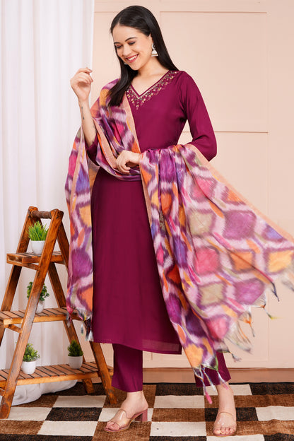 Berry Bliss Pant Set with Dupatta