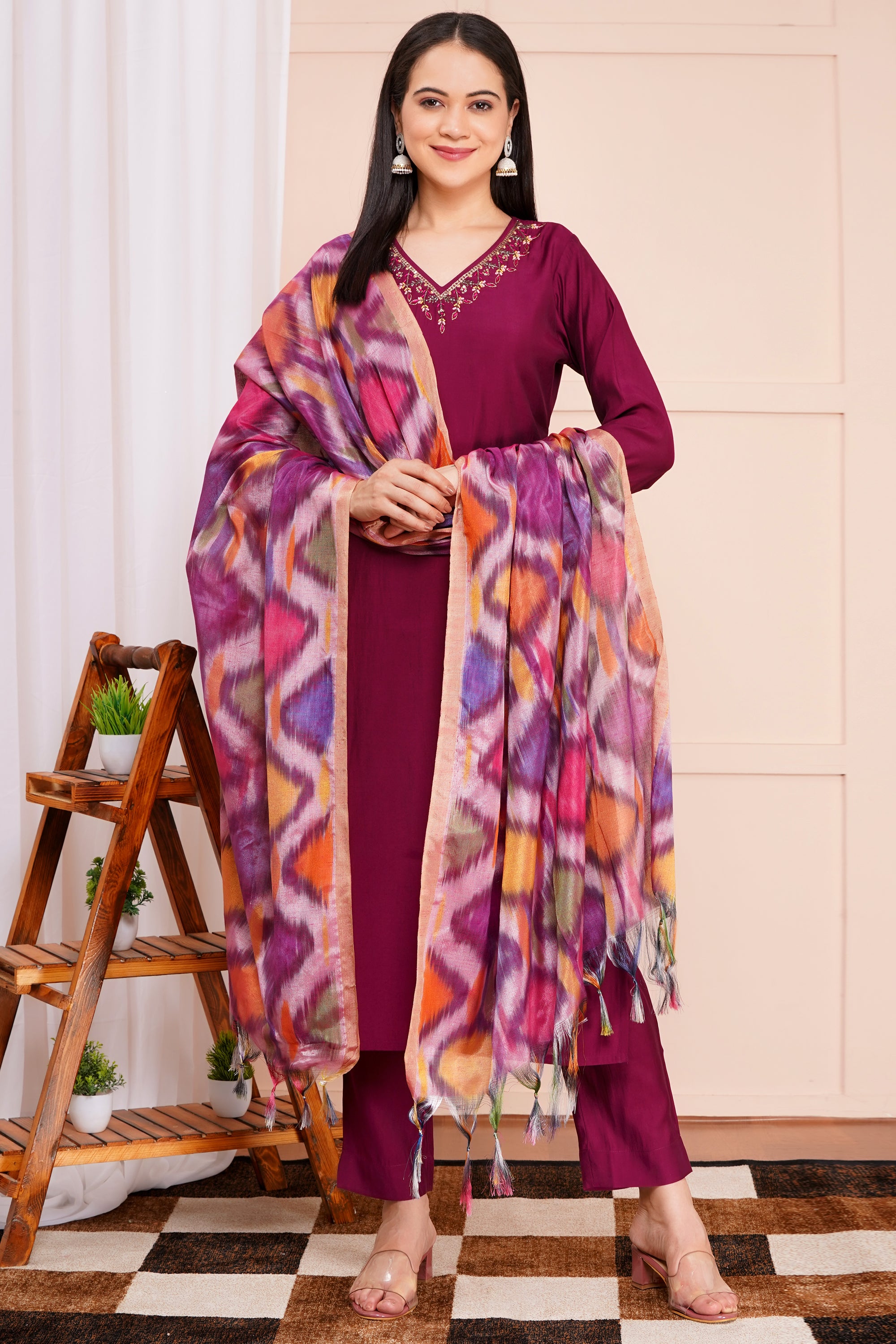 Berry Bliss Pant Set with Dupatta