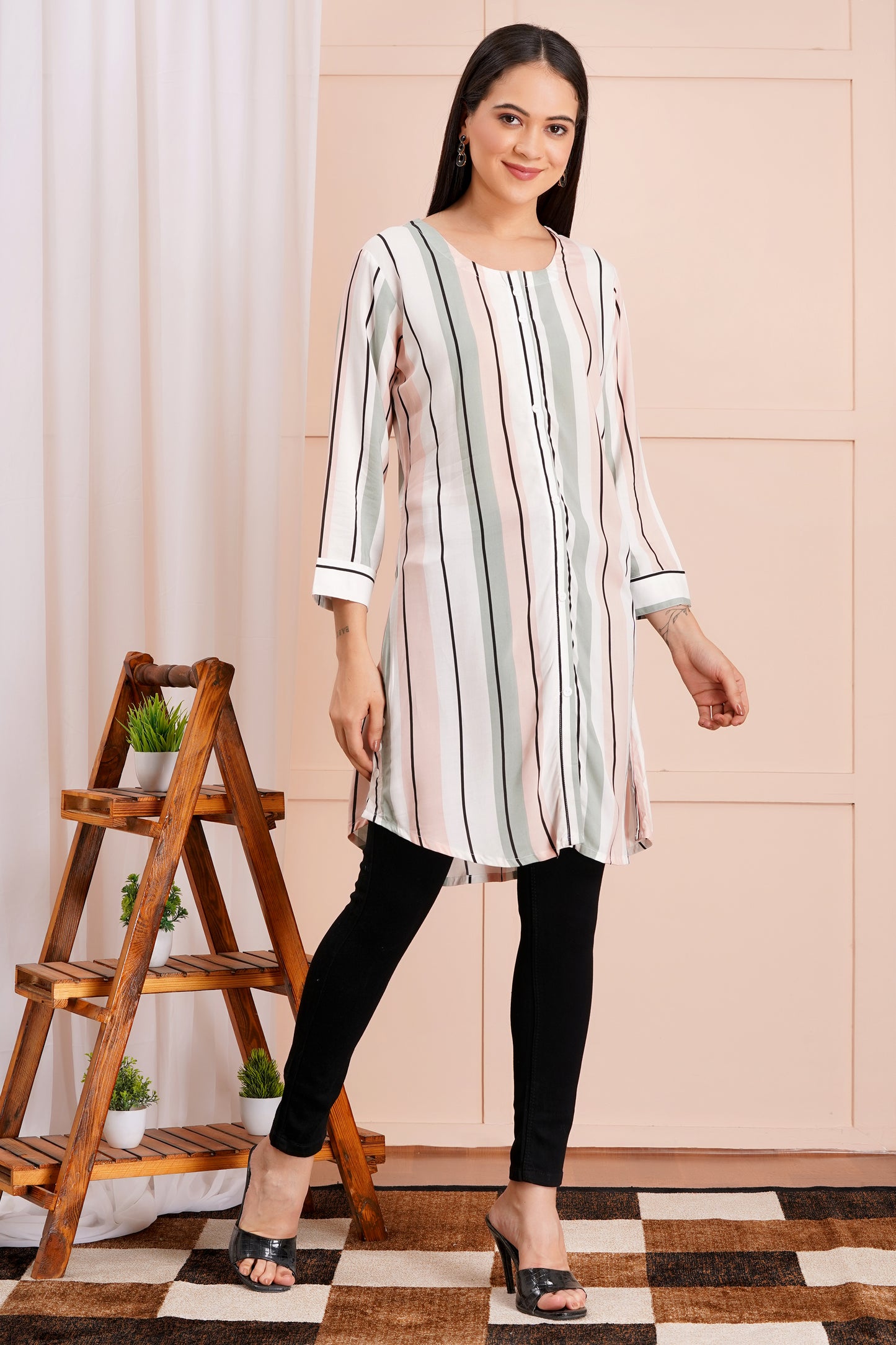 Pastel Pinstripe Short Kurti