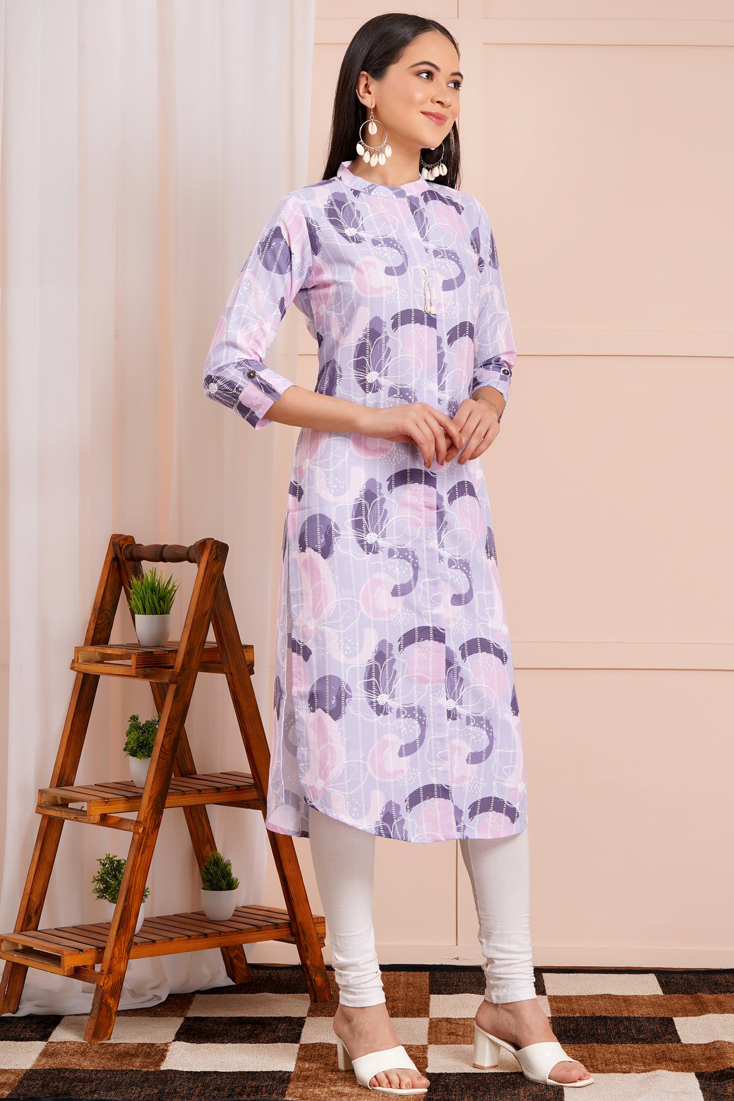 Lavender Grace Abstract Printed Kurti
