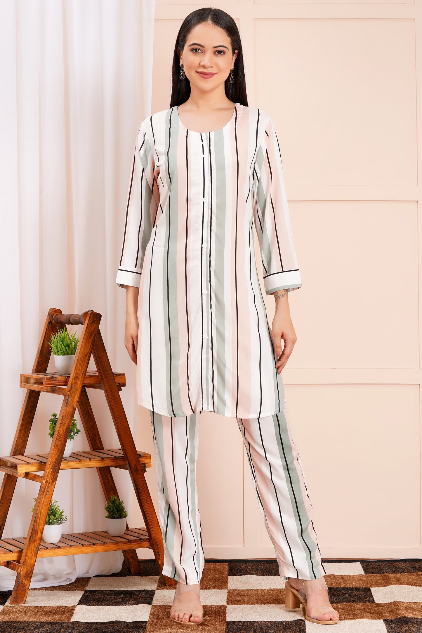 Pastel Pinstripe Long Co-ord Set