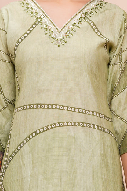 Olive Pant Set with Dupatta