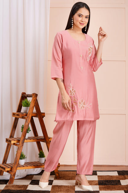 Blush Blossom Embroidered Fancy Co-ord Set