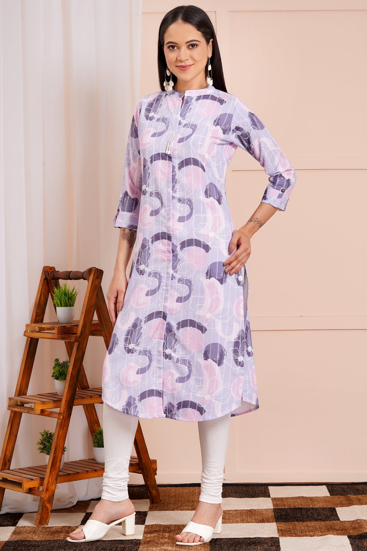 Lavender Grace Abstract Printed Kurti
