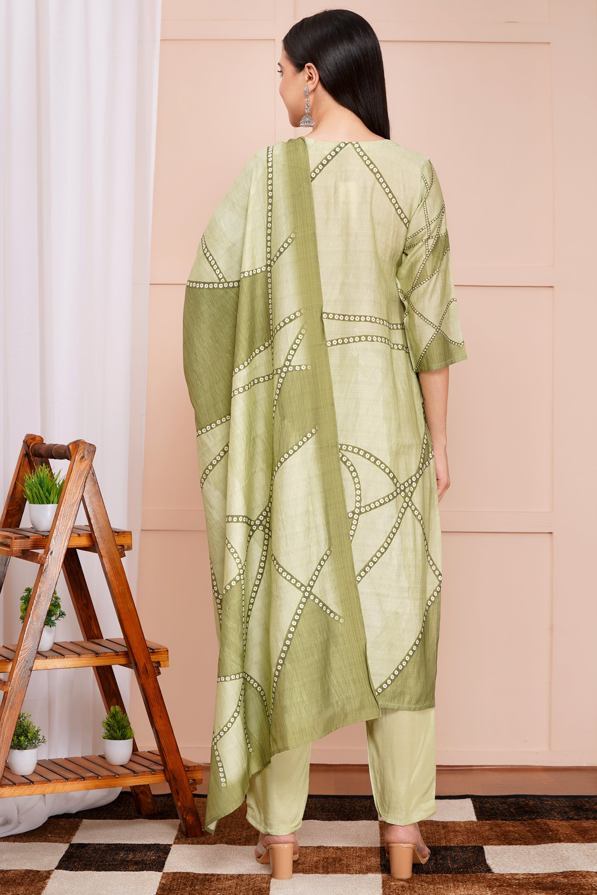 Olive Pant Set with Dupatta