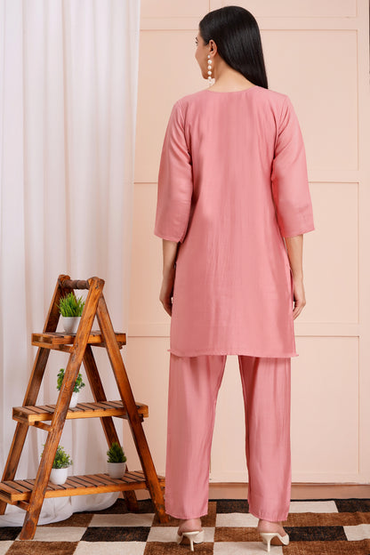 Blush Blossom Embroidered Fancy Co-ord Set