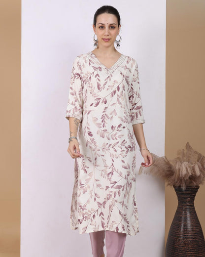 Lilac Grace Leafy Pant Set with Dupatta