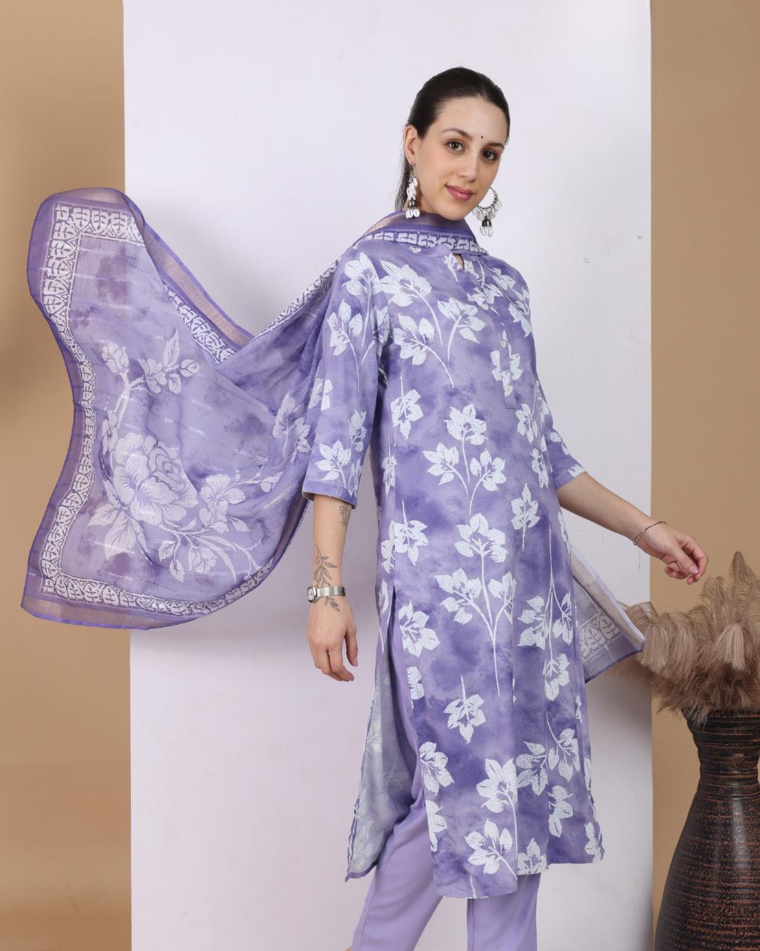 Lavender Breeze Floral Pant Set with Dupatta