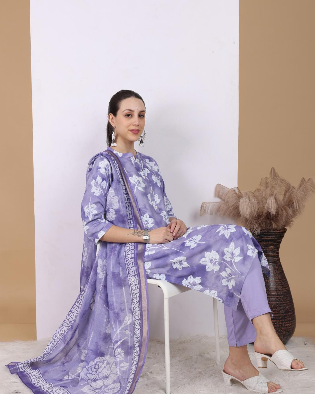 Lavender Breeze Floral Pant Set with Dupatta