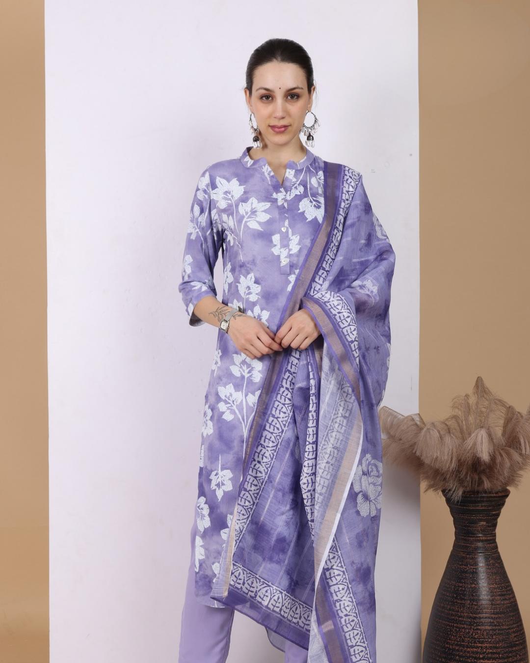 Lavender Breeze Floral Pant Set with Dupatta