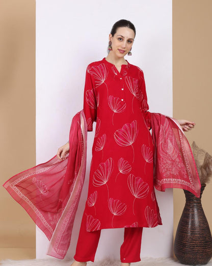 Ruby Bloom Floral Pant Set with Dupatta
