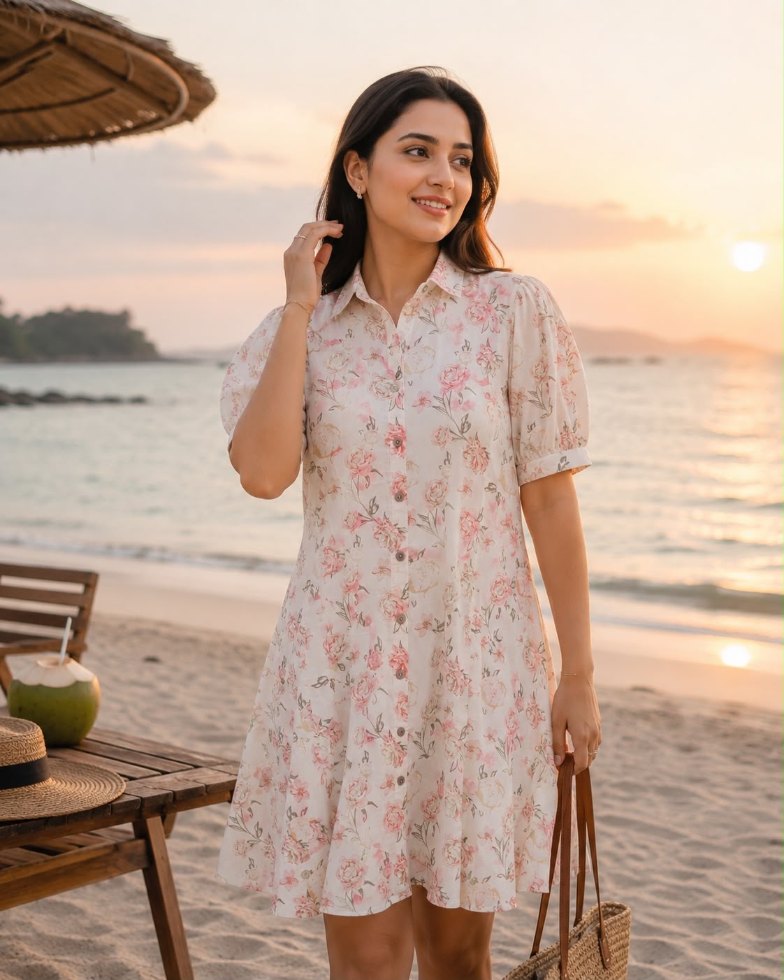 Rosé Bloom Short Midi Dress
