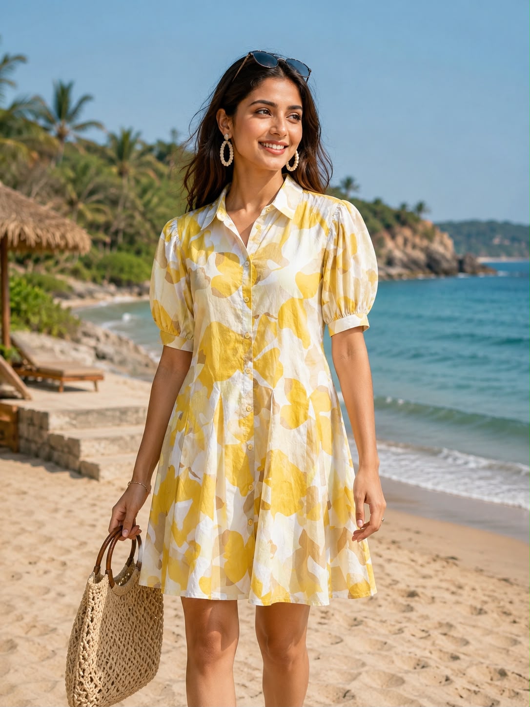 Sunlit Elegance Short Midi Dress