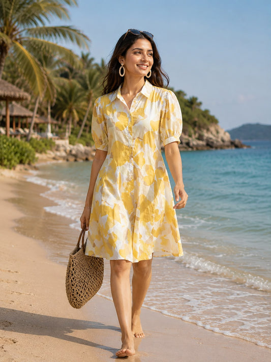 Sunlit Elegance Short Midi Dress