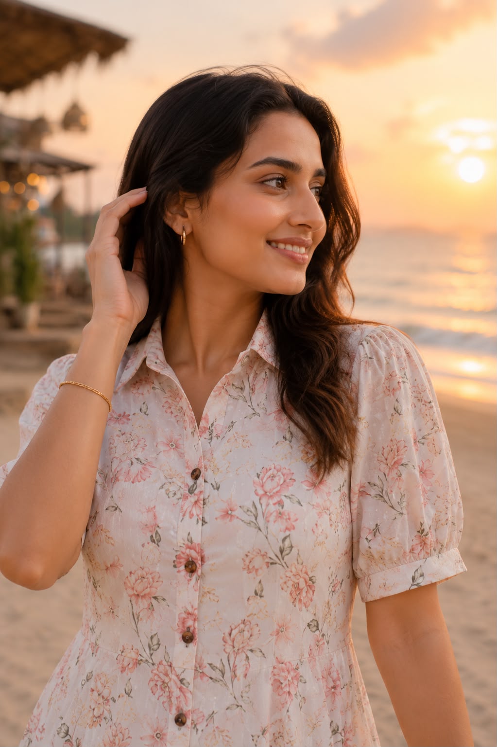 Rosé Bloom Short Midi Dress