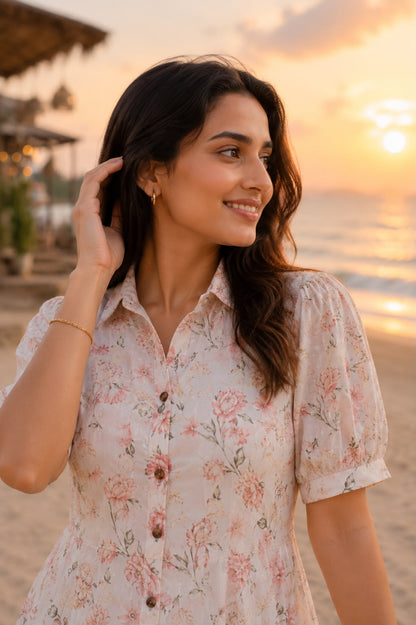 Rosé Bloom Short Midi Dress