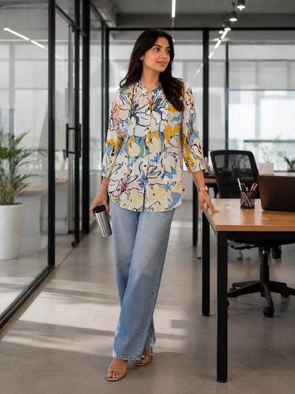 Harmony Print Pintucks Top