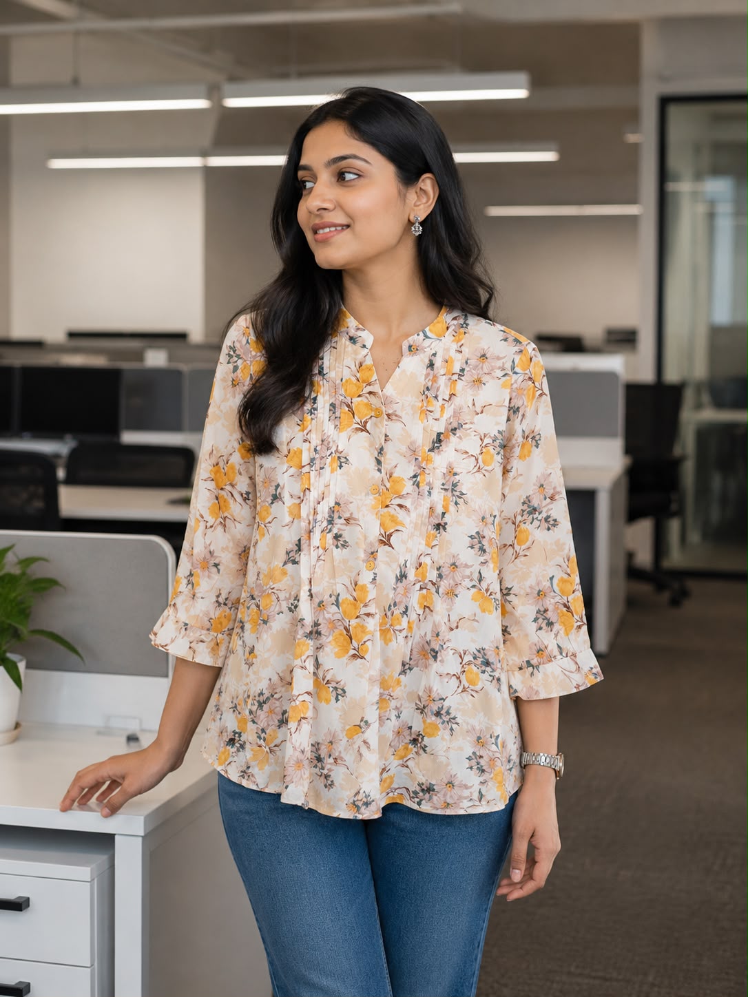 Daisy Charm Pintucks Top