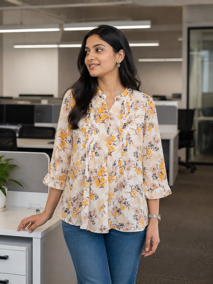 Daisy Charm Pintucks Top