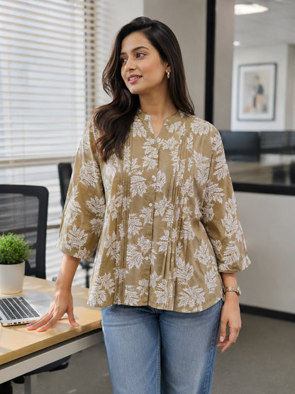 Earthy Bloom Pintucks Top