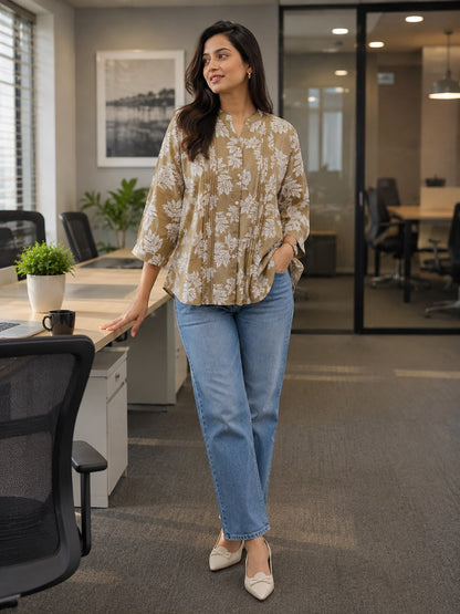 Earthy Bloom Pintucks Top