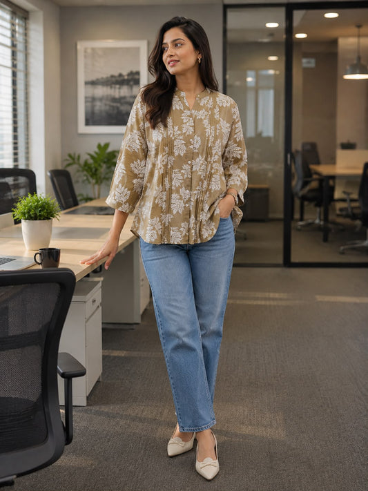 Earthy Bloom Pintucks Top