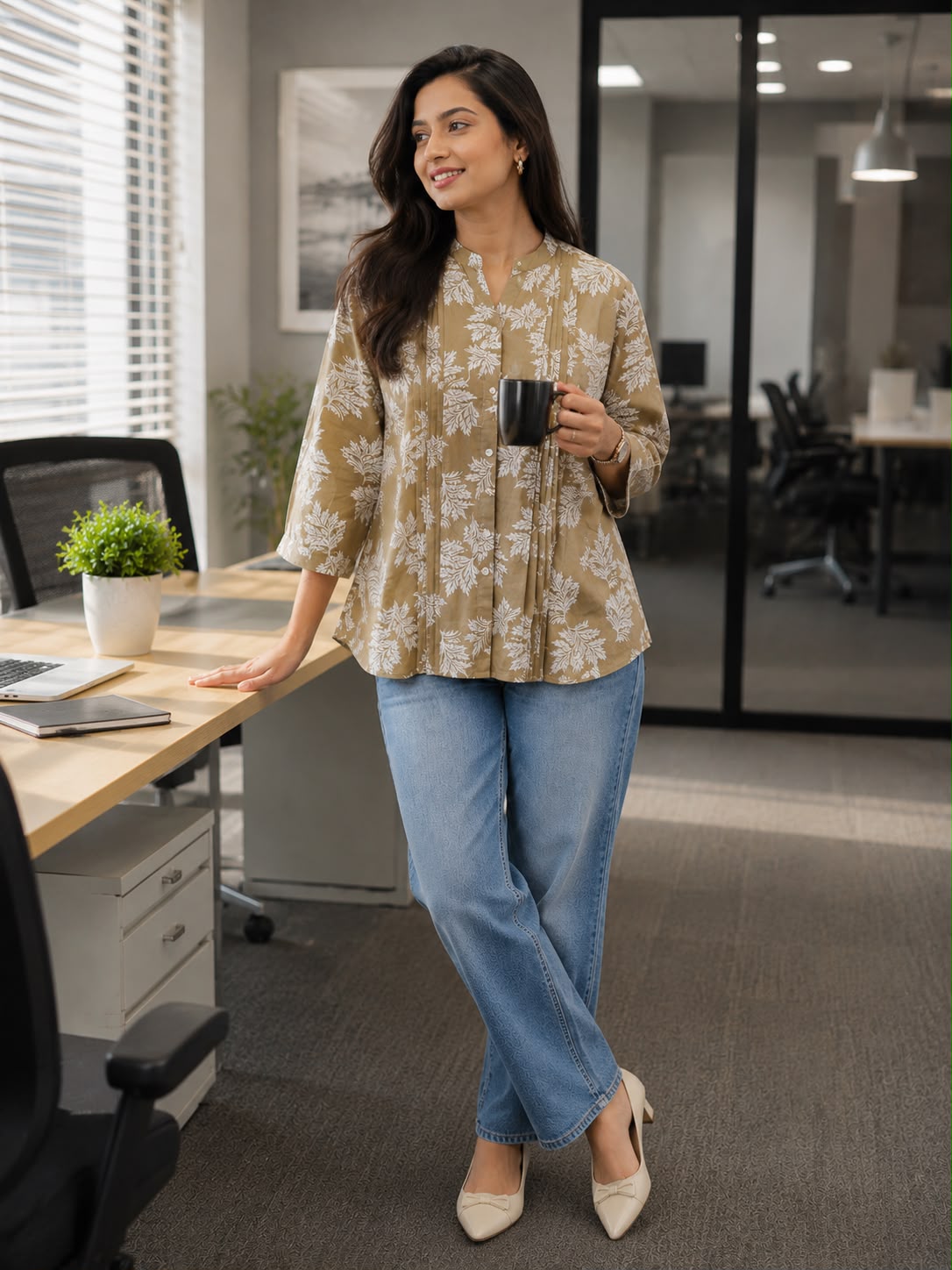 Earthy Bloom Pintucks Top