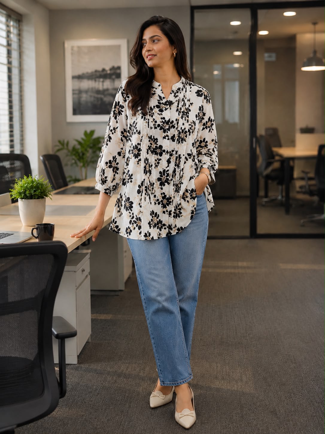 Black Petal Pintucks Top