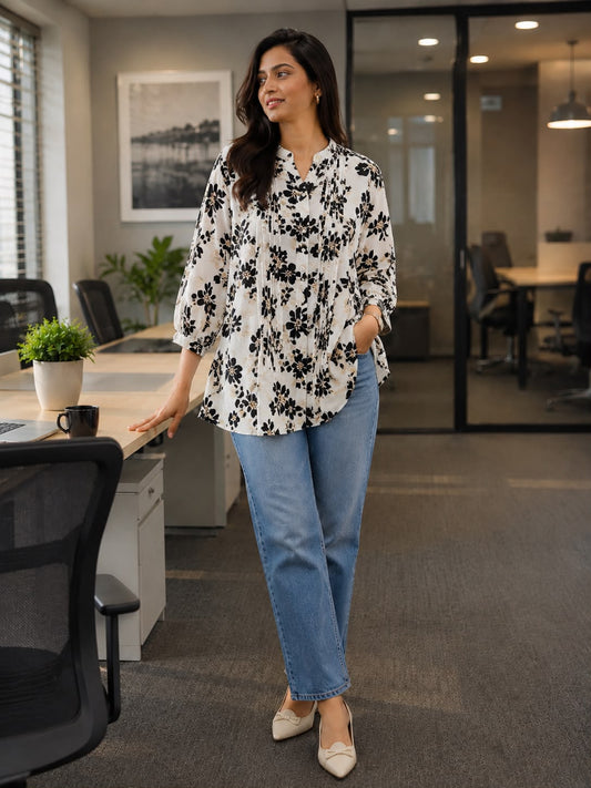 Black Petal Pintucks Top