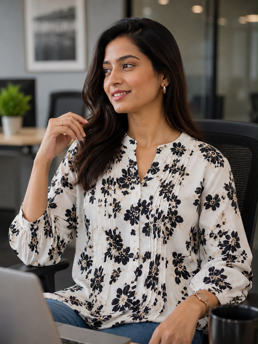 Black Petal Pintucks Top