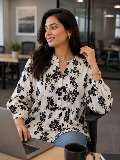 Black Petal Pintucks Top
