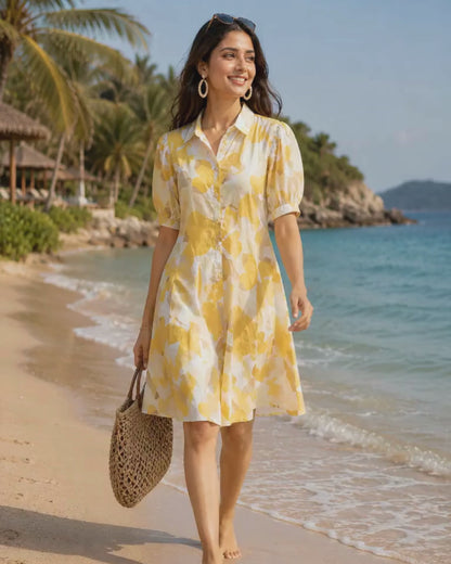 Sunlit Elegance Short Midi Dress